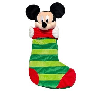 Disney Store Mickey Mouse Plush Christmas Stocking Green Red Striped W818-7201-5